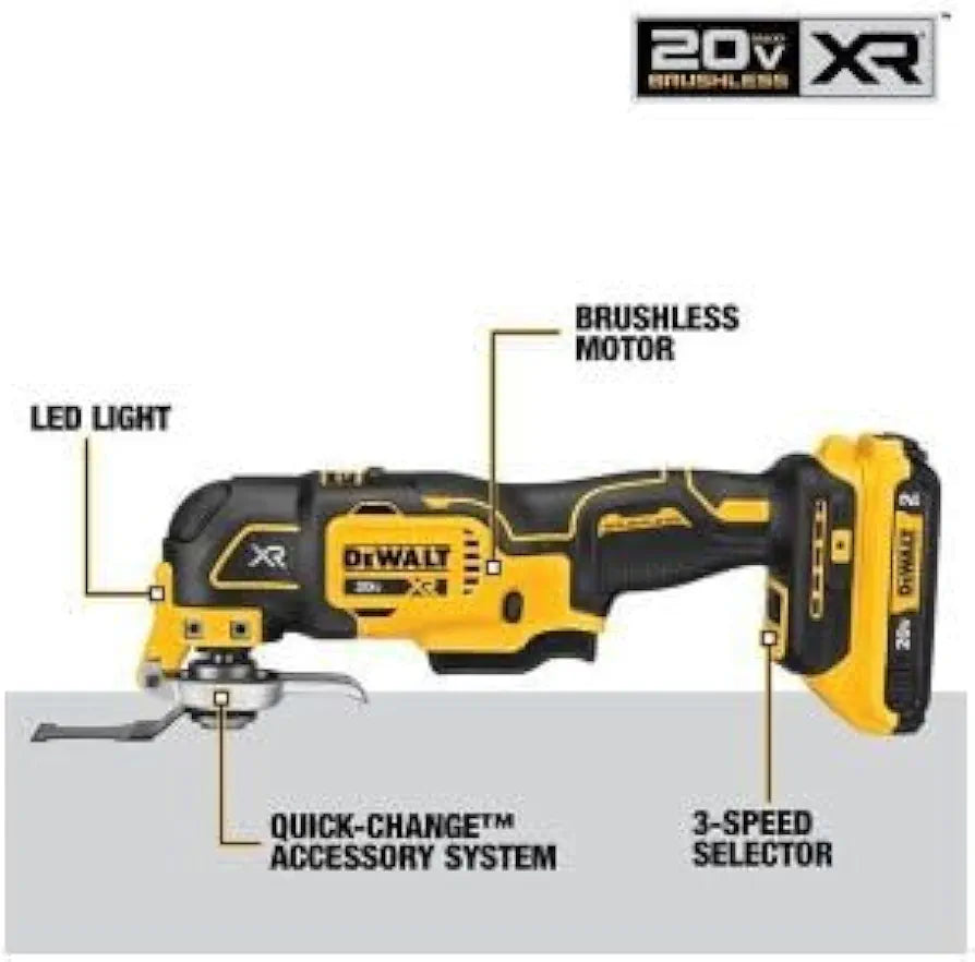 DEWALT 20V Oscillating Tool, Cordless, Wood Blades, Sandpaper, Tool Bag, Battery and Charger Included 