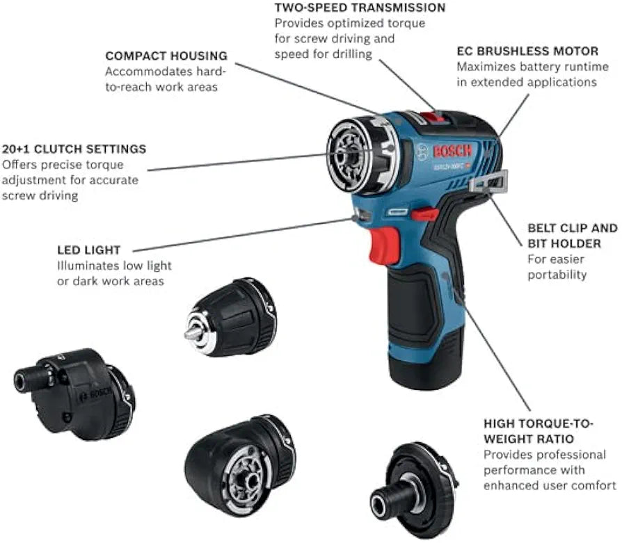 BOSCH GXL12V-270B22 12V Max 2-Tool Combo Kit with Chameleon Drill/Driver Featuring 5-In-1 Flexiclick® System and Starlock® Oscillating Multi-Tool