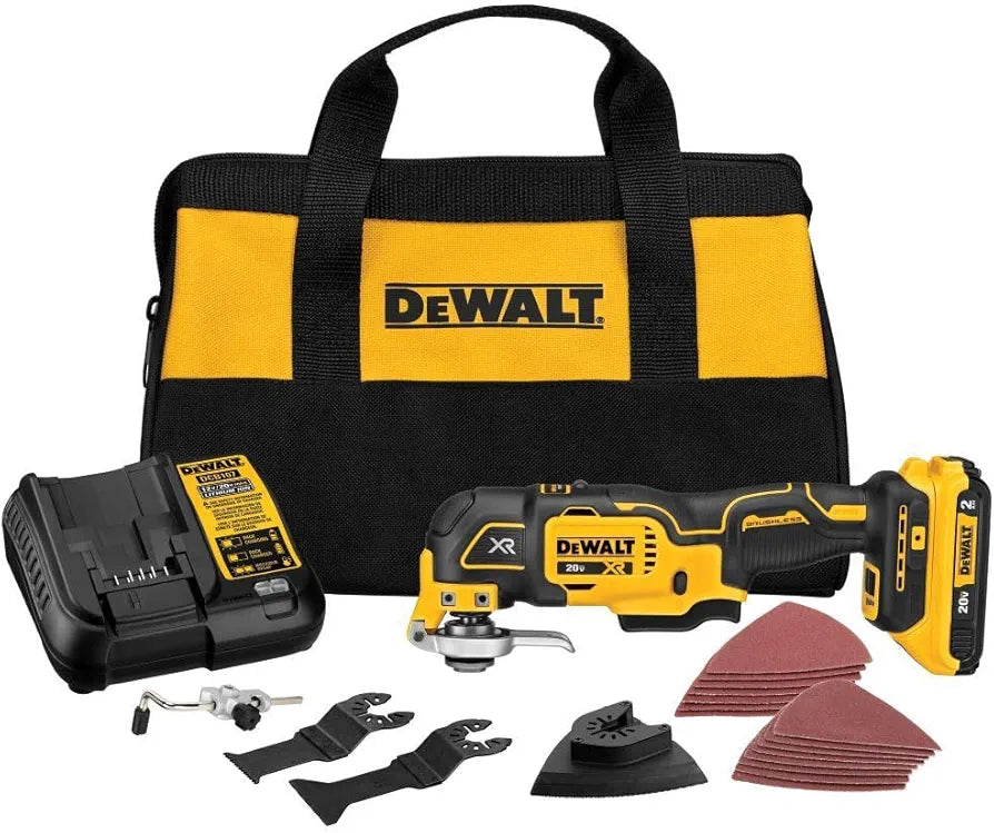 DEWALT 20V Oscillating Tool, Cordless, Wood Blades, Sandpaper, Tool Bag, Battery and Charger Included 