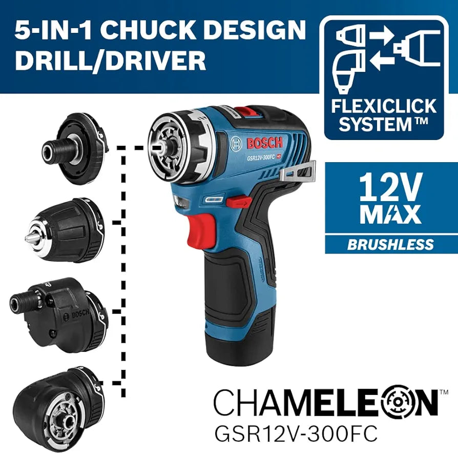 BOSCH GXL12V-270B22 12V Max 2-Tool Combo Kit with Chameleon Drill/Driver Featuring 5-In-1 Flexiclick® System and Starlock® Oscillating Multi-Tool