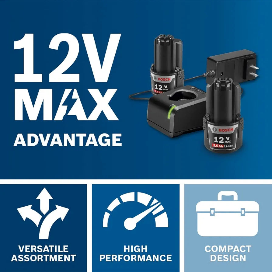 BOSCH CLPK22-120 12V Max Cordless 2-Tool Combo Kit with 3/8 In. Drill/Driver, 1/4 In. Impact Driver,  2 Ah Batteries, Charger and Case