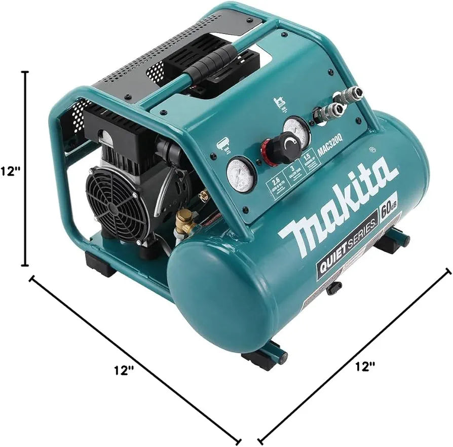 Makita MAC320Q Quiet Series 1-1/2 HP, 3 Gallon, Oil-Free, Electric Air Compressor