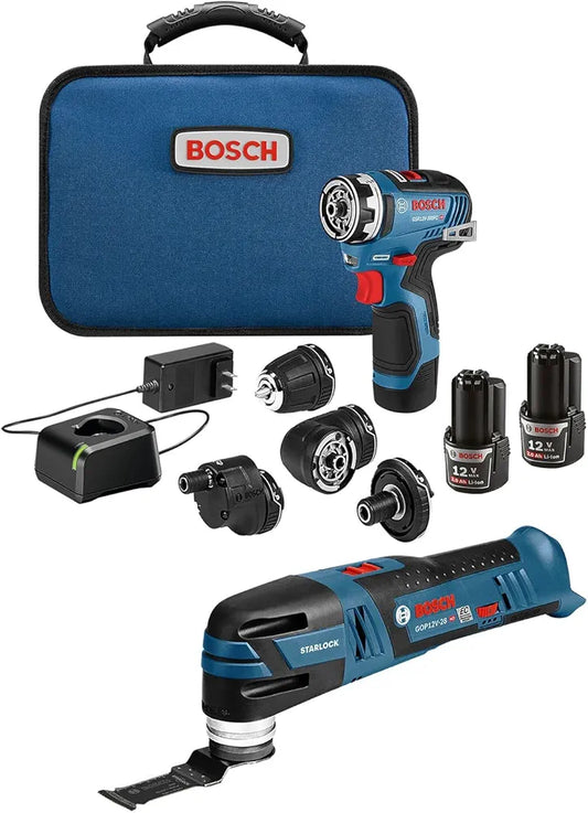 BOSCH GXL12V-270B22 12V Max 2-Tool Combo Kit with Chameleon Drill/Driver Featuring 5-In-1 Flexiclick® System and Starlock® Oscillating Multi-Tool