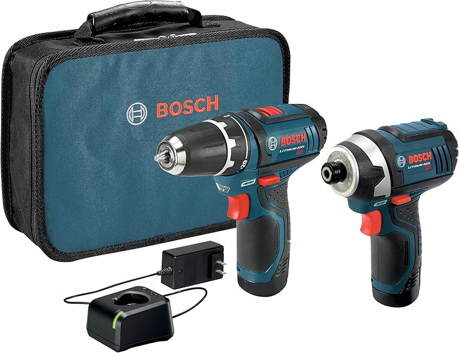 BOSCH CLPK22-120 12V Max Cordless 2-Tool Combo Kit with 3/8 In. Drill/Driver, 1/4 In. Impact Driver,  2 Ah Batteries, Charger and Case