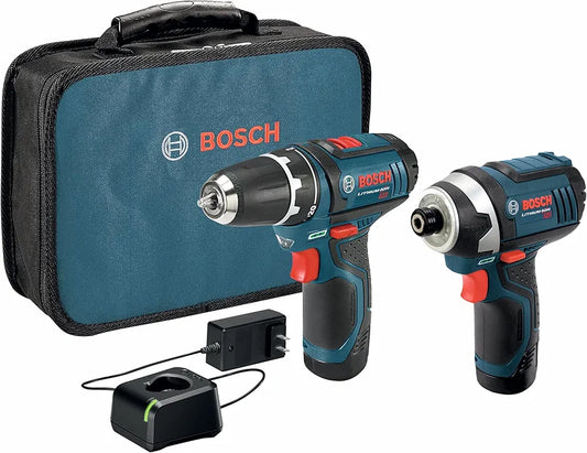 BOSCH CLPK22-120 12V Max Cordless 2-Tool Combo Kit with 3/8 In. Drill/Driver, 1/4 In. Impact Driver,  2 Ah Batteries, Charger and Case